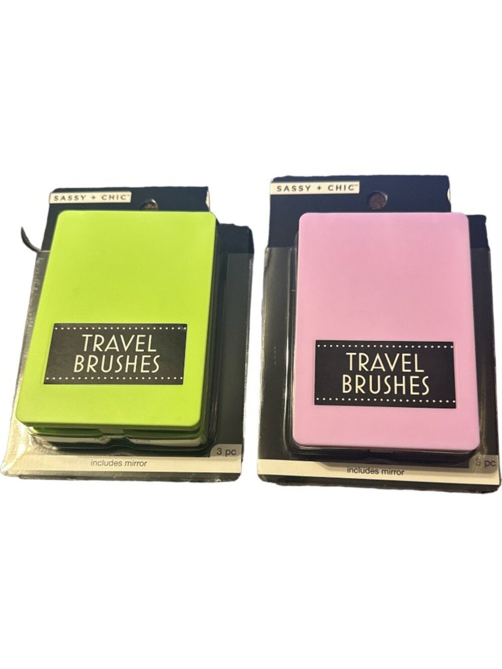 Set of 2 Sassy + Chic Travel Makeup Brushes Set Of 3 Green Lavander